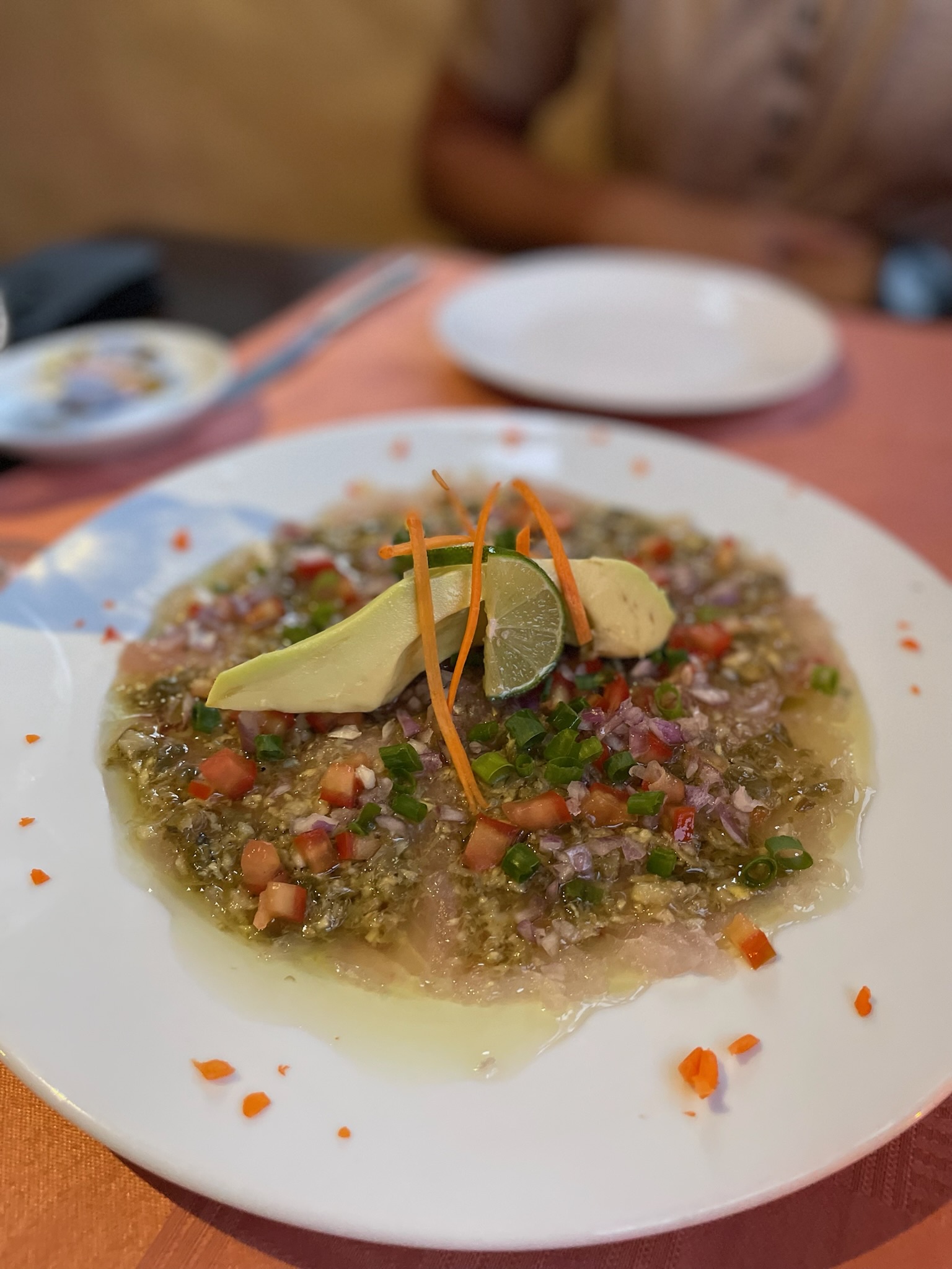 Raw fish starter with avocado at Rudy's in Maharepa, Moorea