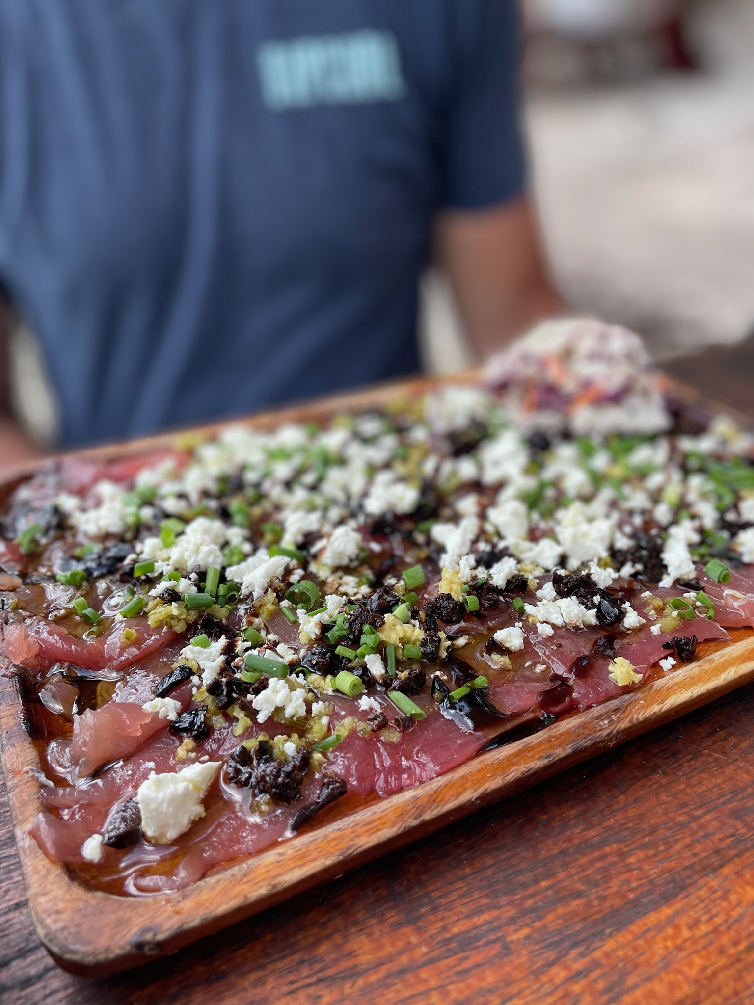 Tuna carpaccio at Coco Beach, Moorea