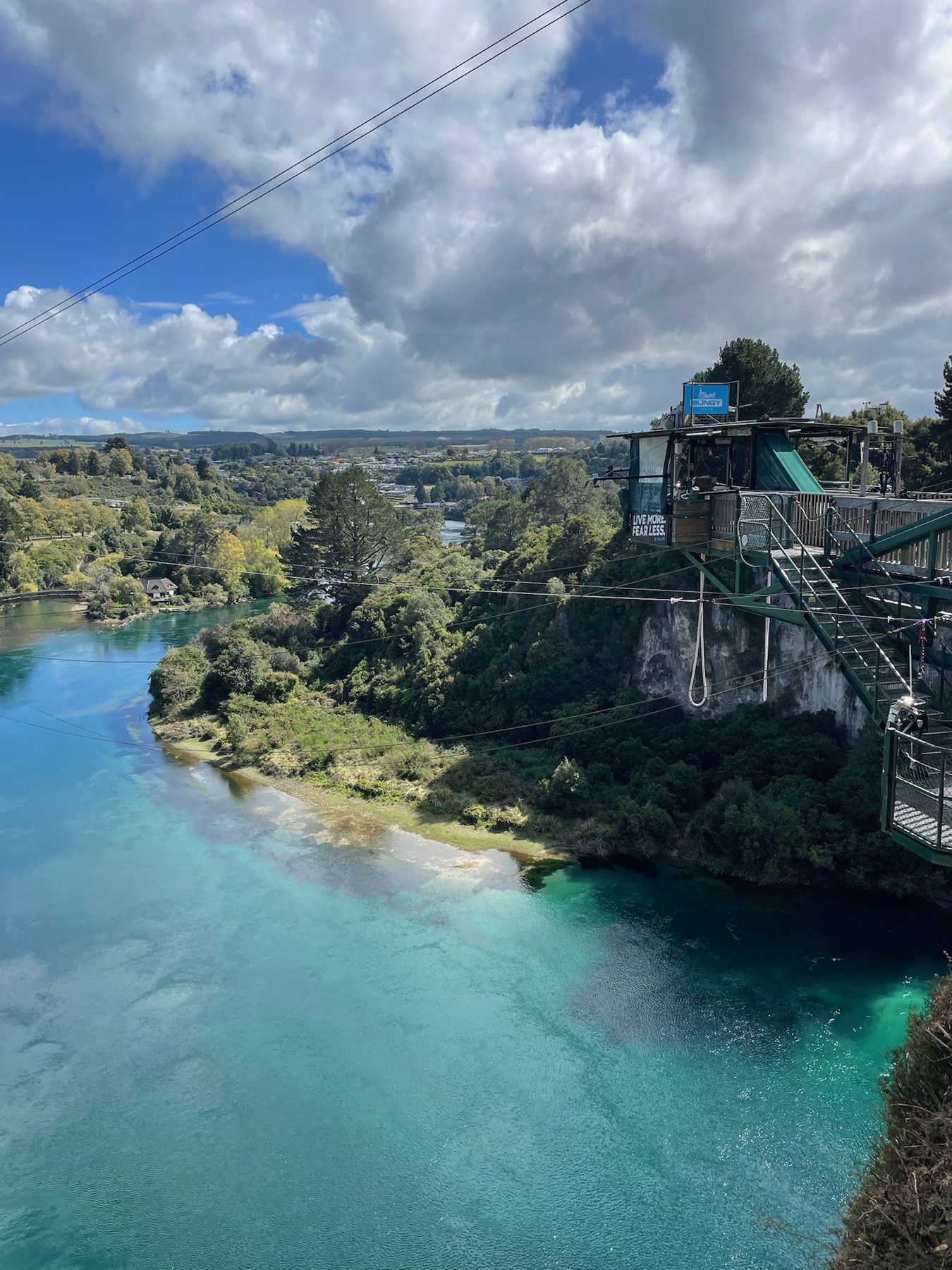 The bungee platform above the turquoise Waikato River in Taupo