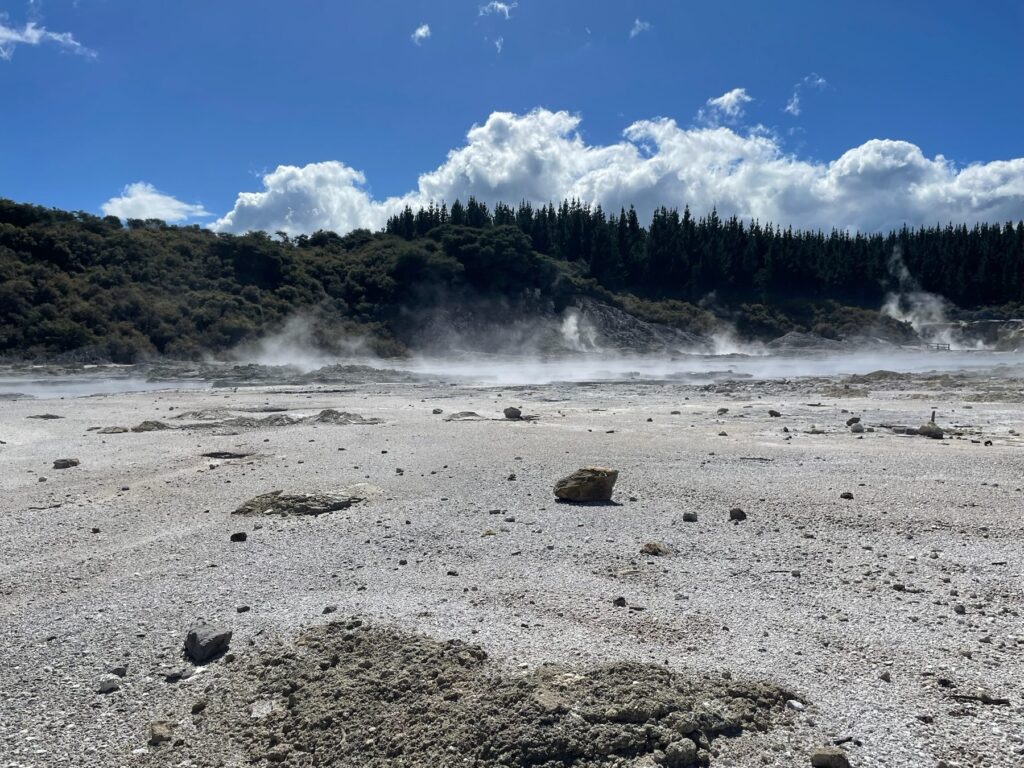 Steaming geothermal ground at Hells Gate, Rotorua