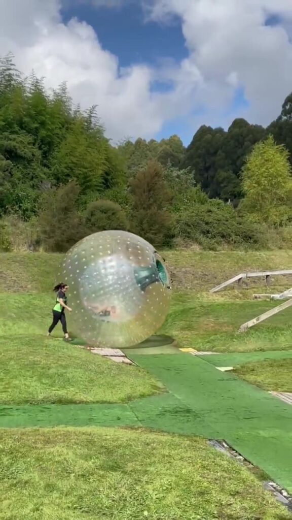 Zorb ball rolling down the hill at ZORB Rotorua